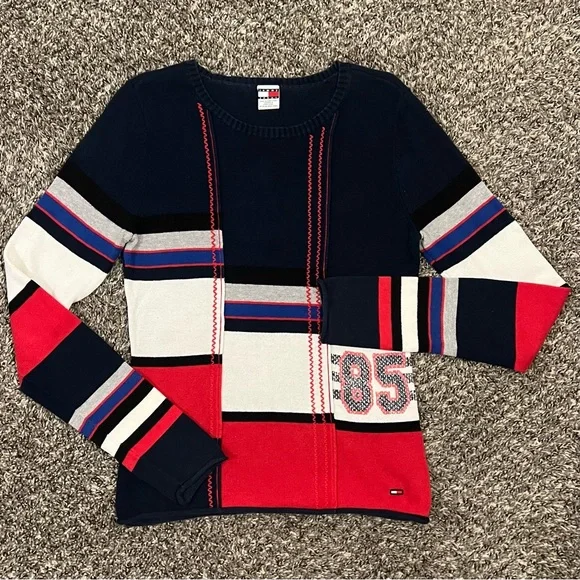Tommy Hilfiger Women's Y2K Patchwork Sweater - Navy, Red, White - Picture 1 of 5